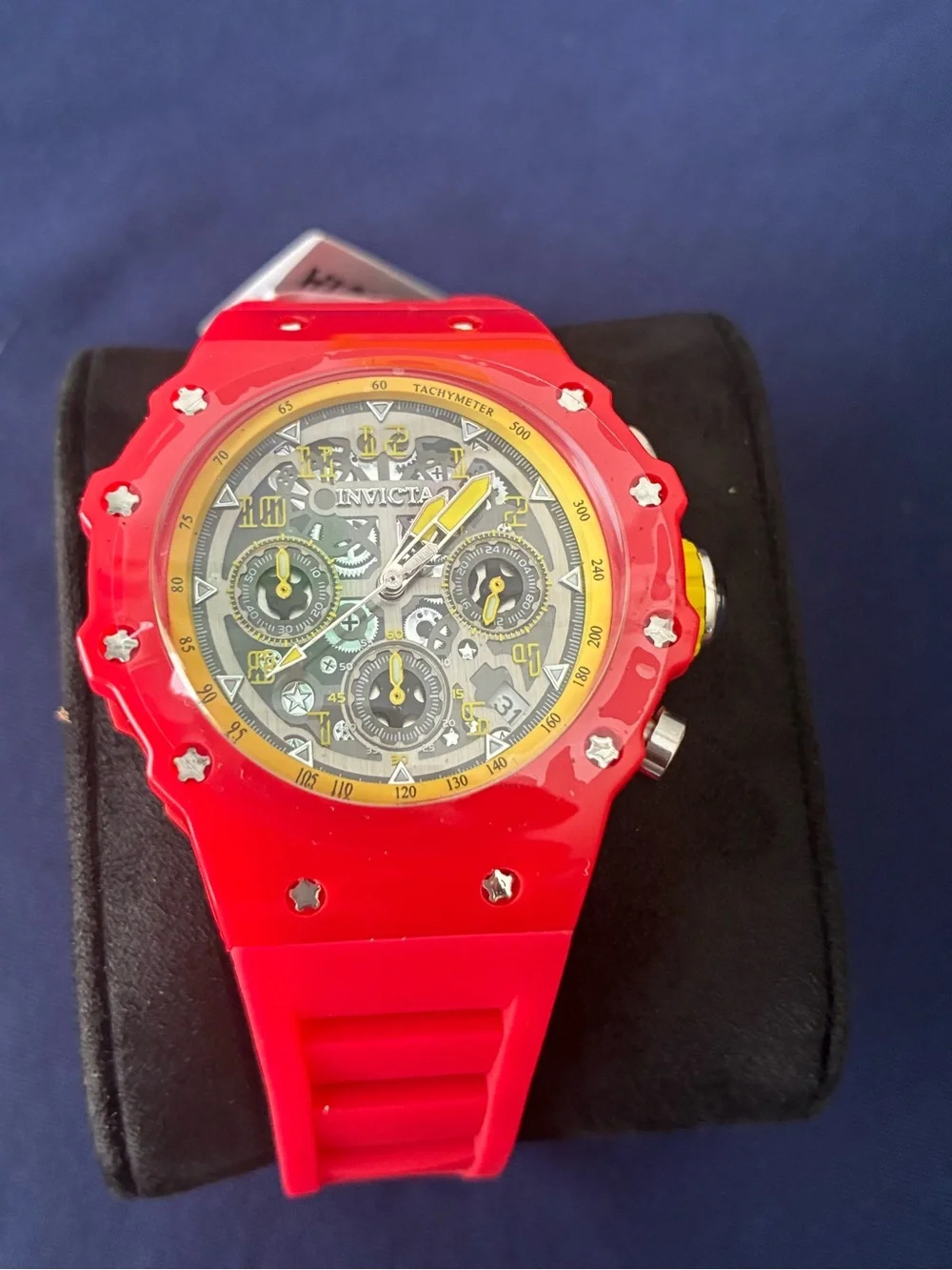 Invicta Red Silicone Watch with Yellow Accents